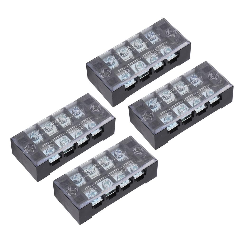 Terminal Strip Dual Row Screw Clamp High Current Wire Terminal Block with Cover 600V 25A 4pcs 4 Position (2504)
