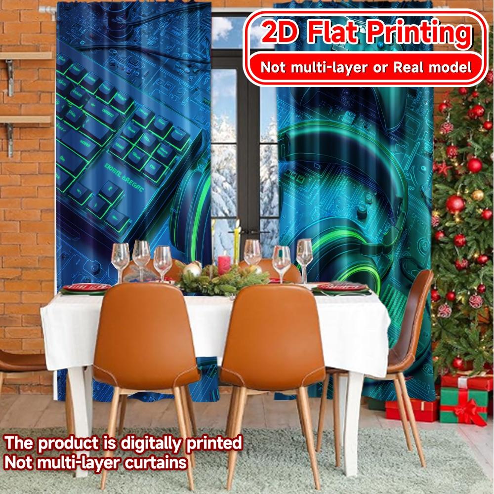 Set Of 2 Flat Printing Neongamersetup Chic Curtains Versatile Polyester Home Decor Use Room Light Filtering Made