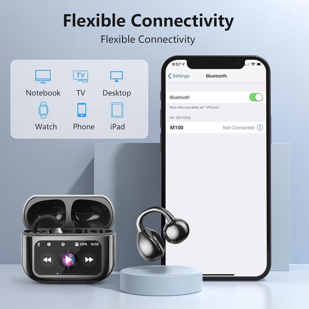 Słuchawki douszne z klipsem na ucho z otwartym uchem Inteligentny ekran dotykowy Słuchawki bezprzewodowe Bluetooth 5.4 z otwartym uchem Wbudowany mikrofon Wodoodporne słuchawki IPX7 na Androida iOS