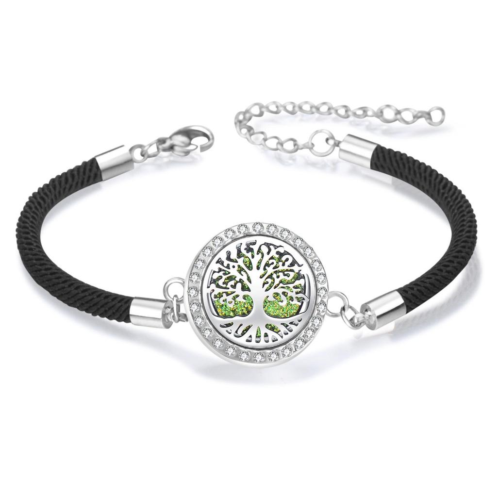 Diamond Inlaid Aroma Diffuser Bracelet: Adjustable Black Rope Wristband for Women