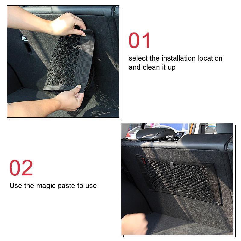 Zadní část auta Síťovina Zadní sedadlo zavazadlového prostoru Elastická síť na šňůrku Magická samolepka Univerzální úložná taška Kapesní klec Auto organizér Taška na opěradlo sedadla
