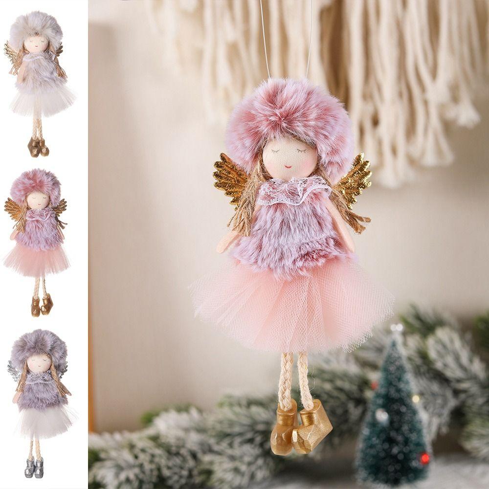 Cute Plush Angel Pendant Handmade Christmas Tree Decoration Car Ornament Angel Doll  Party