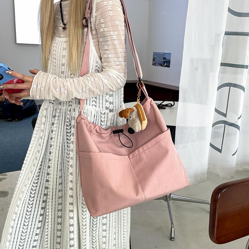 Solid Color Large Capacity Texture Tote Bag 2025 New Shoulder Bag Student Casual Fashion Ins Niche Tote Bag