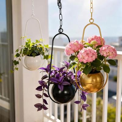 With Chain Hook Metal Hanging Flower Pot Minimalist Hanging Plant Bucket  Home Indoor