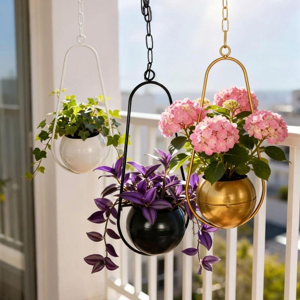 Minimalist Metal Hanging Flower Pot Iron Art Hanging Plant Bucket  Balcony Decoration