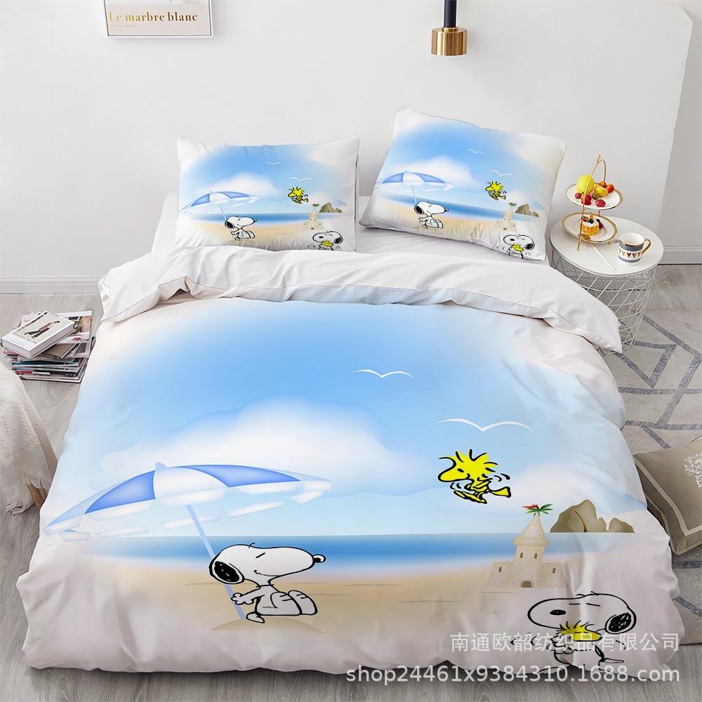 Cartoon Snoopy Bedding Sets Comforter Quilt Bed Cover Duvet Cover Pillow Case 2-3 Pieces Sets Kids Adult Size Home Decor