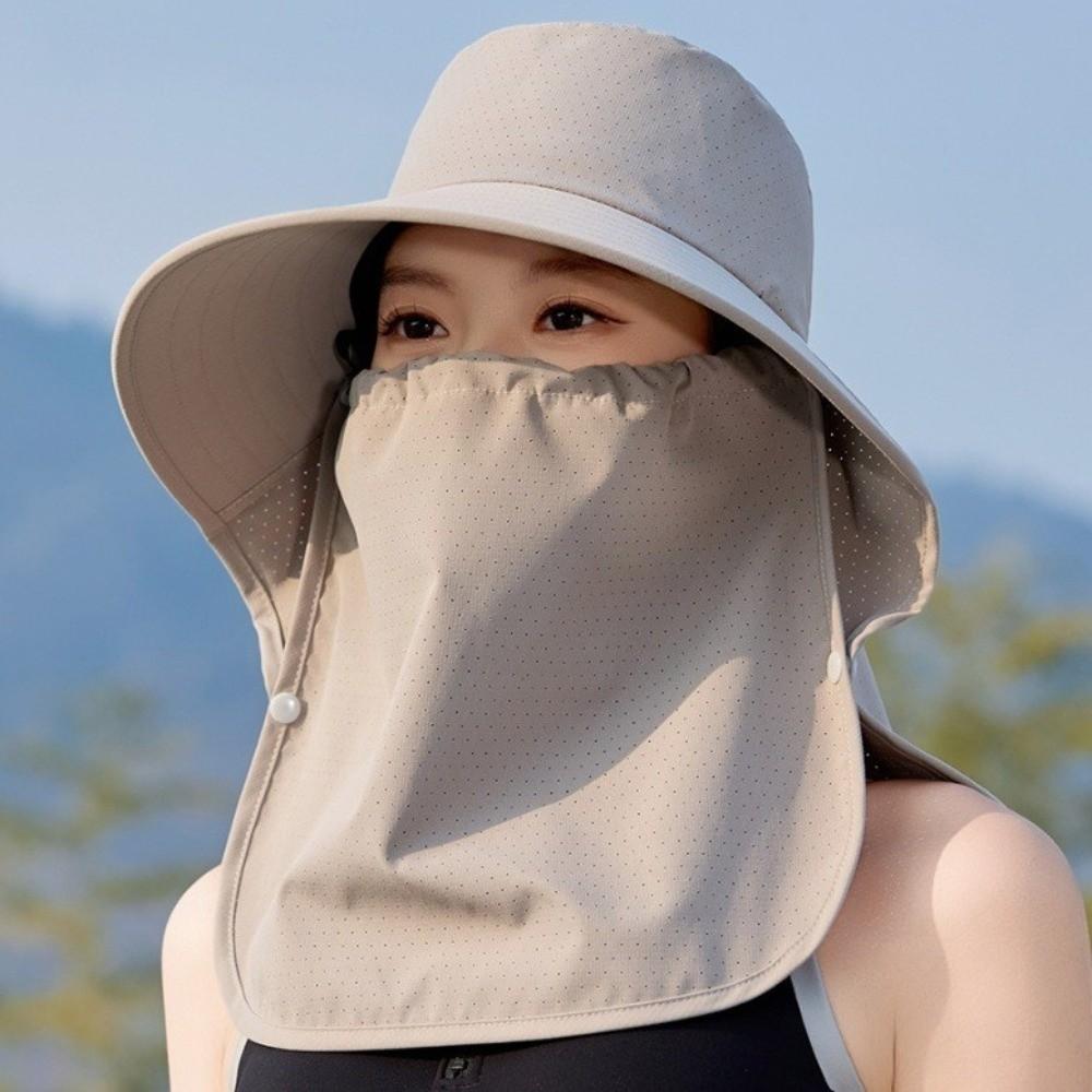 Wide-Brimmed Sunshade Sun Hat Solid Color Picking Tea Hat Windproof Rope Shawl Mask Hat  Jogging