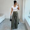 Pantaloni da donna a vita alta con nodo attorcigliato, gamba larga drappeggiata, vestibilità casual ampia, pantaloni palazzo