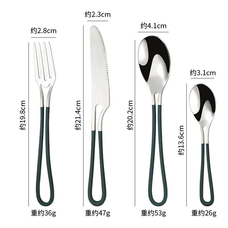 4-teiliges Edelstahl-Besteckset mit hohlen Griffen Westlicher Löffel Dessertgabel Steakmesser Besteckset Geschirr Küchenutensil