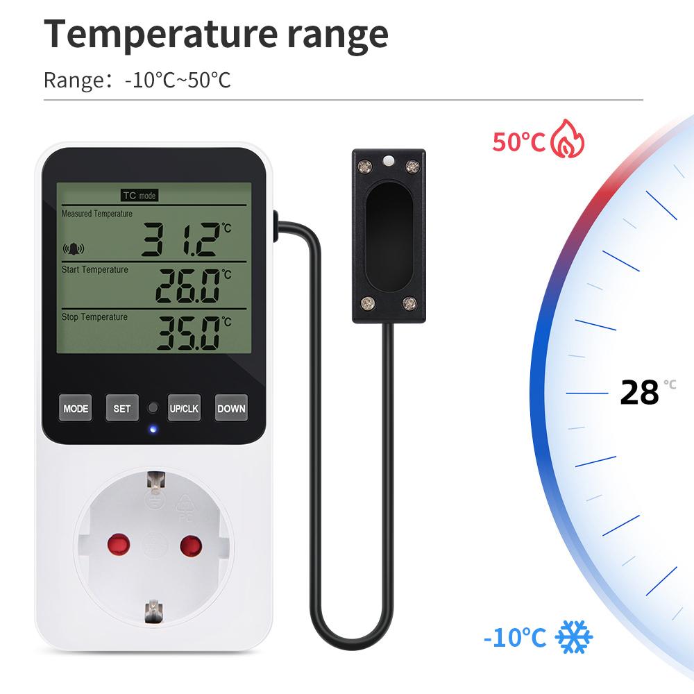 Digital Temperature Humidity Controller LCD Display Thermostat Timer Socket  Heating Cooling Alarm With Temperature Sensor