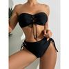 Bandeau Bikinis Women Sexy Drawstring Swimsuit Solid Swimwear Padded Bathing Suit Female Bathers Swimming Swim Beachwear