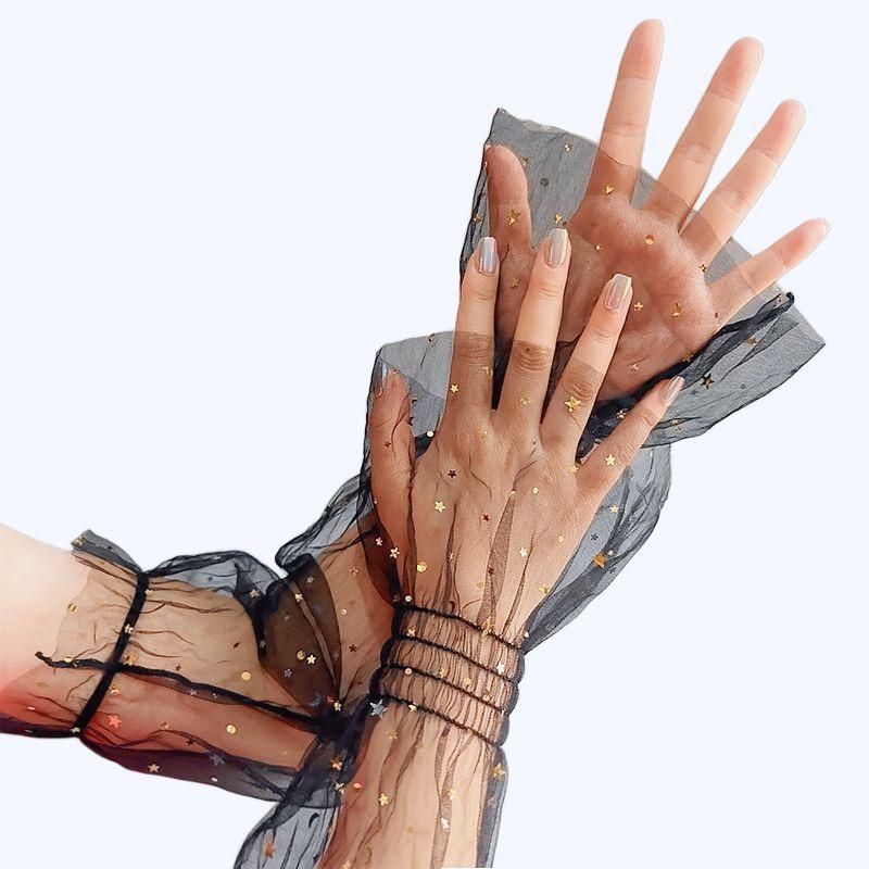 Sexy Mesh Long Sleeves Stage Performance Decoration Arm Sleeves Summer Outdoor Breathable Travel Sun Protection Tulle Gloves
