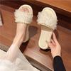 Beaded Mesh Flip-flops Summer New Round Toe Open Toe Soft Sole Non-slip Wear-resistant Low Heel Shoes