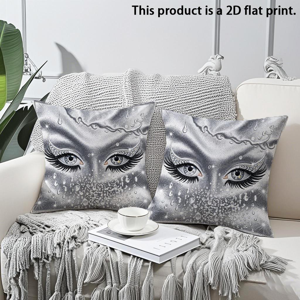 

2pcs Luxury Silver Gaze Decorative Throw Pillow Covers,Glamorous Eye Print Cushion Cases for Sofa Bedroom Living Room Home 45x45cm-2pcs