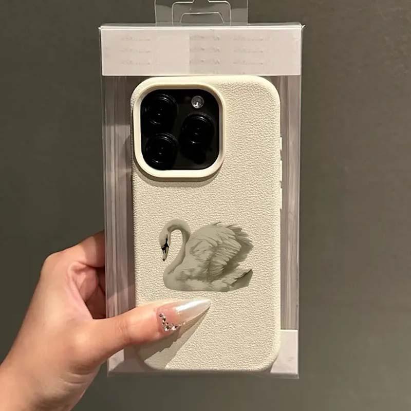 Phone Case For iPhone 16 15 Pro Max 14 13 12 11 Pro Max 16 Plus XS XR X 16e Elegant White Swan Design Soft Cute Shockproof Cover