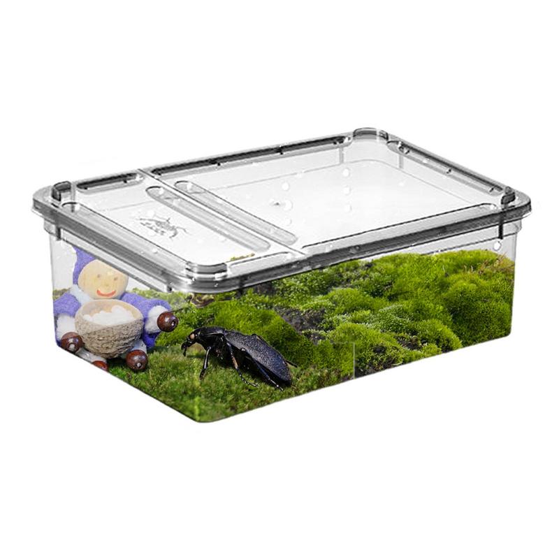Reptile Feeding Box Tortoise Habitat Side Ventilation Hole Habitat Insect Feeding Box Terrarium Tank Escape Proof Feeding Box
