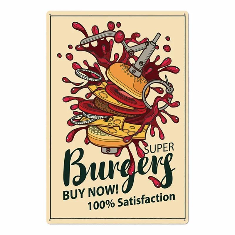Hamburger Metallschild Plakette Vintage Burger und Pommes Metall Küche Restaurant Laden Wanddeko 8x12 Zoll