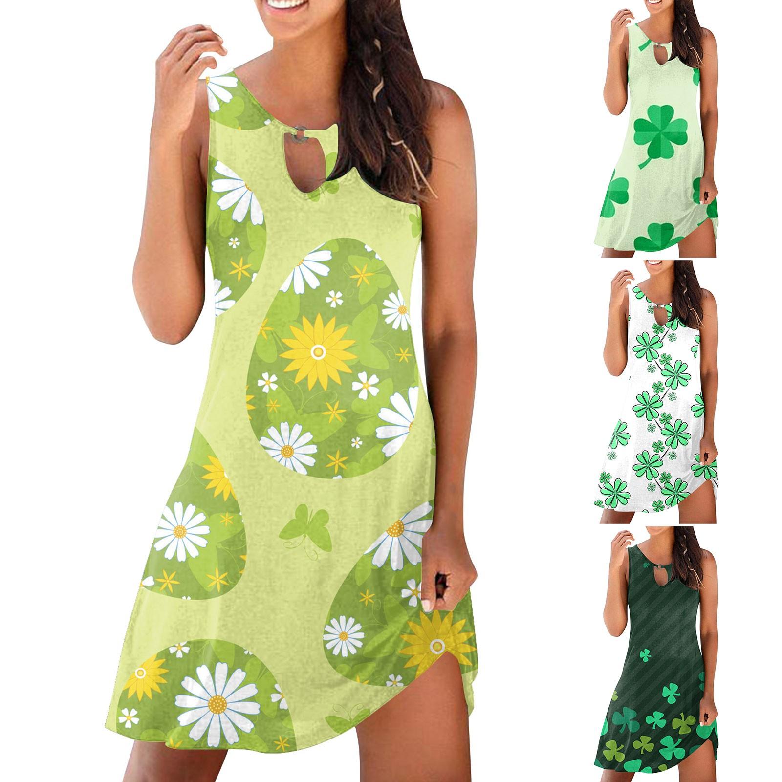 

Женское весенне-летнее сексуальное платье без рукавов с вырезом на талии и принтом ко Дню Святого Патрика