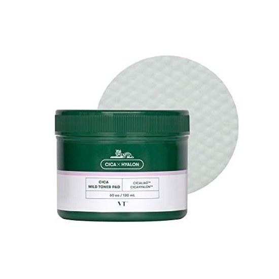 VTCOSMETICS Cica Mild Toner Pads 2 Types 60 Sheets Moisturizing Sensitive Skin Dry Skincare Exfoliation Pore Care Wipe-off (CICA (60 Sheets))