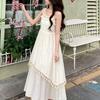 French Temperament Fringed Pendulum Medium and Long Dress New Waist and Thin Holiday Style Super Fairy Sleeveless White Polyester