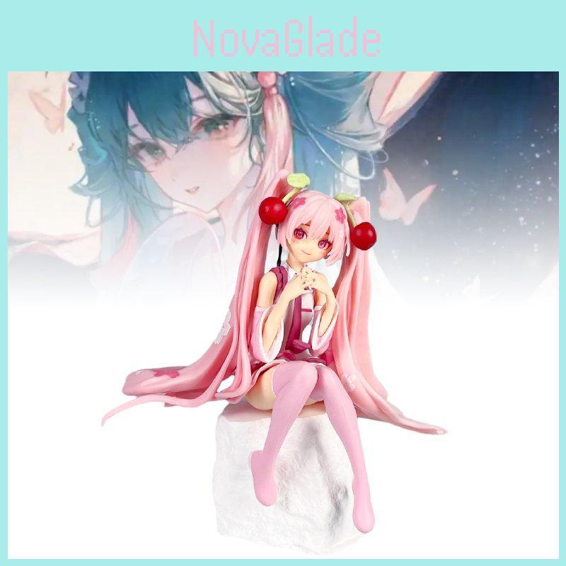 Adorable Vocaloid Miku Hatsune Sitting Pose Cherry Blossom Pvc Figure Model For Collectors