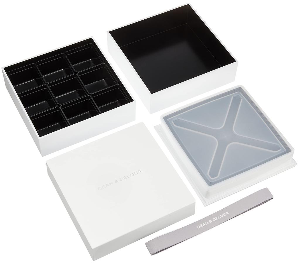 Dean and DeLuca schwere große weiße Lunchbox mit Unterteilungen für 4 bis 5 Personen, großes Fassungsvermögen, Picknick, Outdoor, xx cm, dreistöckig, 19,5T 16,7B 19,5H