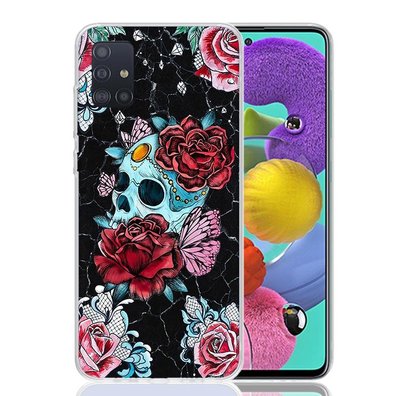 Human Skeleton Red Rose Phone Case for Samsung Galaxy A52 A51 A50S A12 A22 A32 A72 A10S A30S A31 A71 Note 20 Ultra 10 Plus S10 G