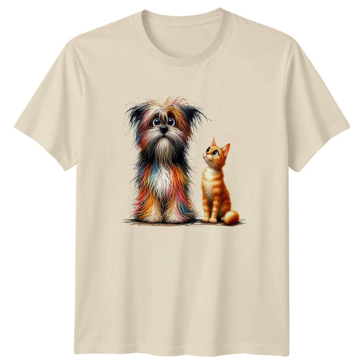 Colorful Shaggy Dog Cute Cat Animals Dogs Cats Mens T-Shirt Womens Tee Graphic M