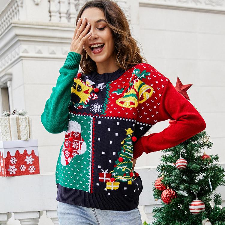 2022 New Women's Small Snowflake Christmas Knit Sweater Christmas Tree Sweater