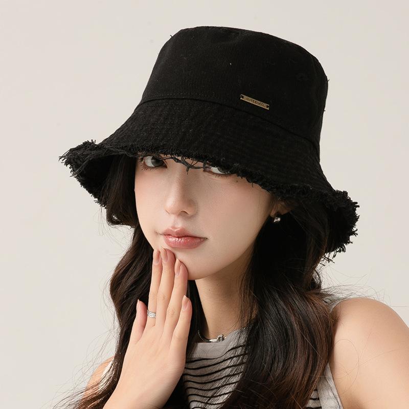 Personalized rough edge couple fisherman's hat children spring and autumn casual versatile face covering small face summer basin hat men