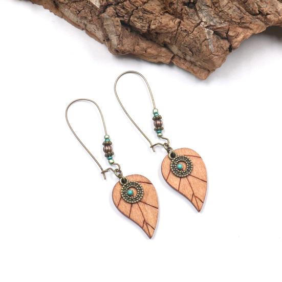 1 Pair Flower Shape Bohemia Drop Earrings Wood Waterdrop Shape Beads Hook Earrings Jewelry