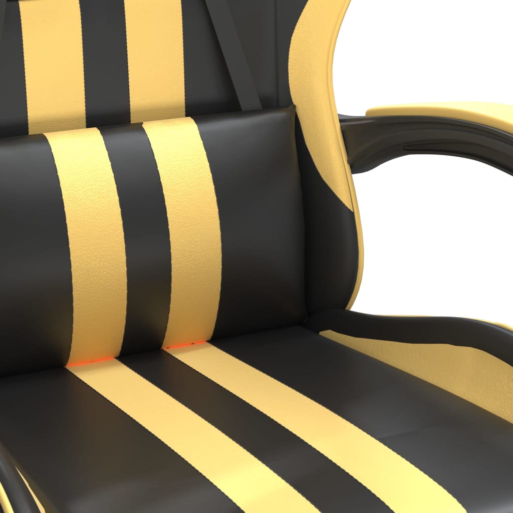 Gaming Chair Swivel Black and Gold PU Leather