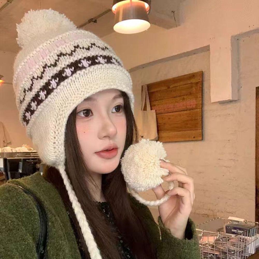 Printed Fair Isle Style Beanies Warm Ear Protection Hat Fashion Lei Feng Hat Girls