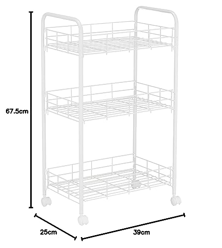 Wahei freiz Storage Rack, 3 Tiers with Casters, White, Multi-Rack, Slim Wagon, Kitchen Cart, Style Lab AMG-0518