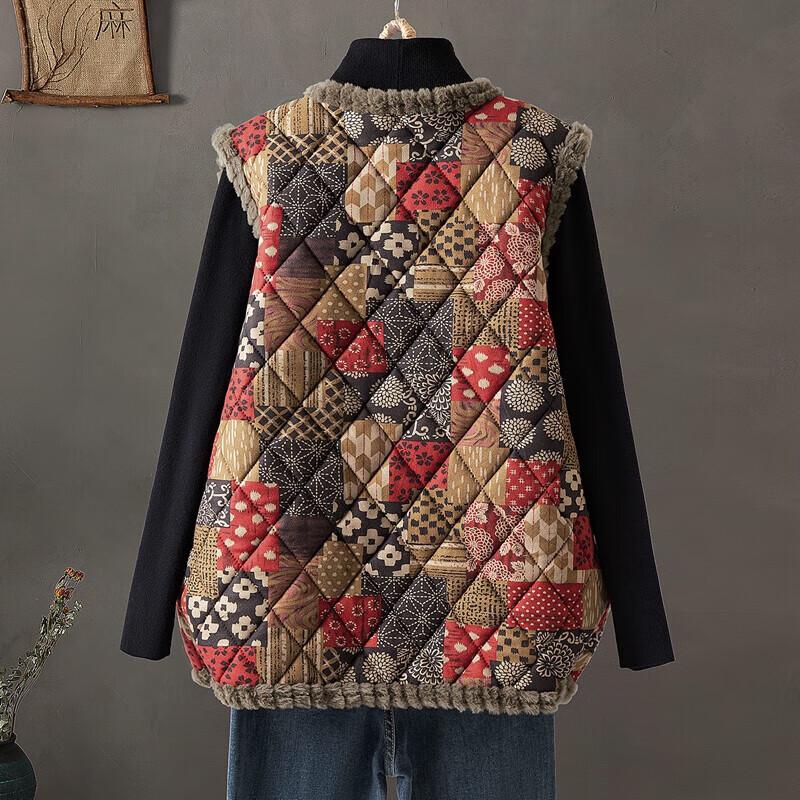 Damska Retro Kratkowana Bawełniana Kamizelka z Dekoltem V Warstwowa