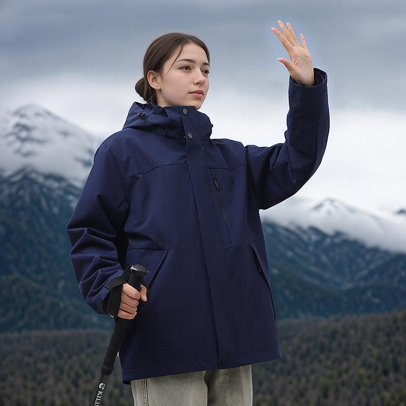 

Унисекс ветровка 3-в-1: Однотонный, Ветрозащитный и Водонепроницаемый для Осени/Зимы 2024 для Альпинизма 3XL