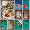 Modern Italian Lemon Orange Seaside Beach Waves Arc Swimming Pool Landscape Posters Canvas Painting Wall Art Pictures Home