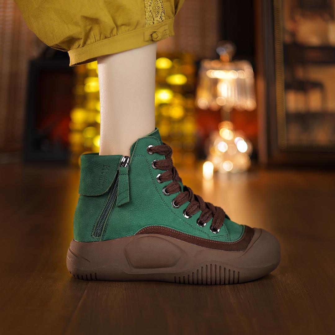 

Short boots women s Martin boots 2025 autumn and winter new versatile casual high-top shoes leather comfortable flat platform women s shoes 35 зелёный