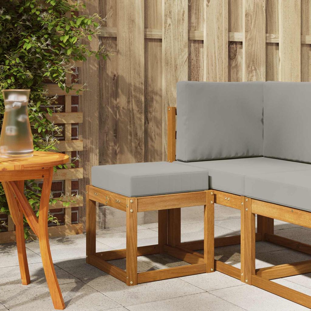 Ottoman Bench with Cushion Natural and Light Grey 43 X 43 X 37 Cm