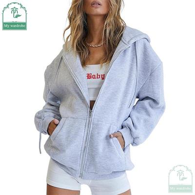 My Garderobe Authorization Niedliche Damen-Kapuzenpullover für Teenager und Mädchen, Herbstjacke, übergroße Sweatshirts, lässige Kleidung mit Kordelzug, Kapuzenpullover mit Reißverschluss und Tasche