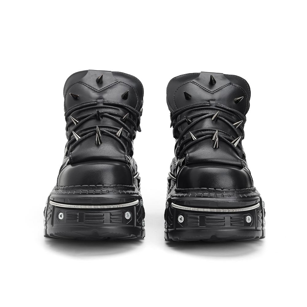 Nouvelles chaussures de style punk pour femmes, chaussures à lacets, hauteur de talon 6 cm, chaussures à plateforme, bottines gothiques rock, décoration en métal, baskets pour femmes