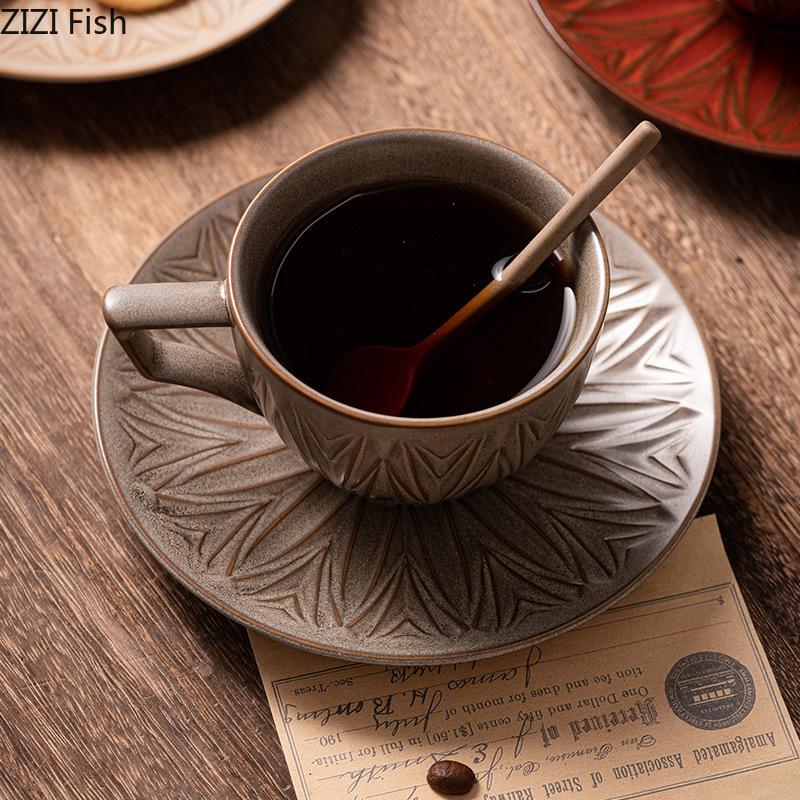 Cană ceramică vintage, creativă, Latte, Cappuccino, ceașcă de cafea, ceașcă de cafea, ceașcă de ceai de după-amiază, set de farfurii, set de băuturi pentru birou și acasă, cadou de sărbătoare