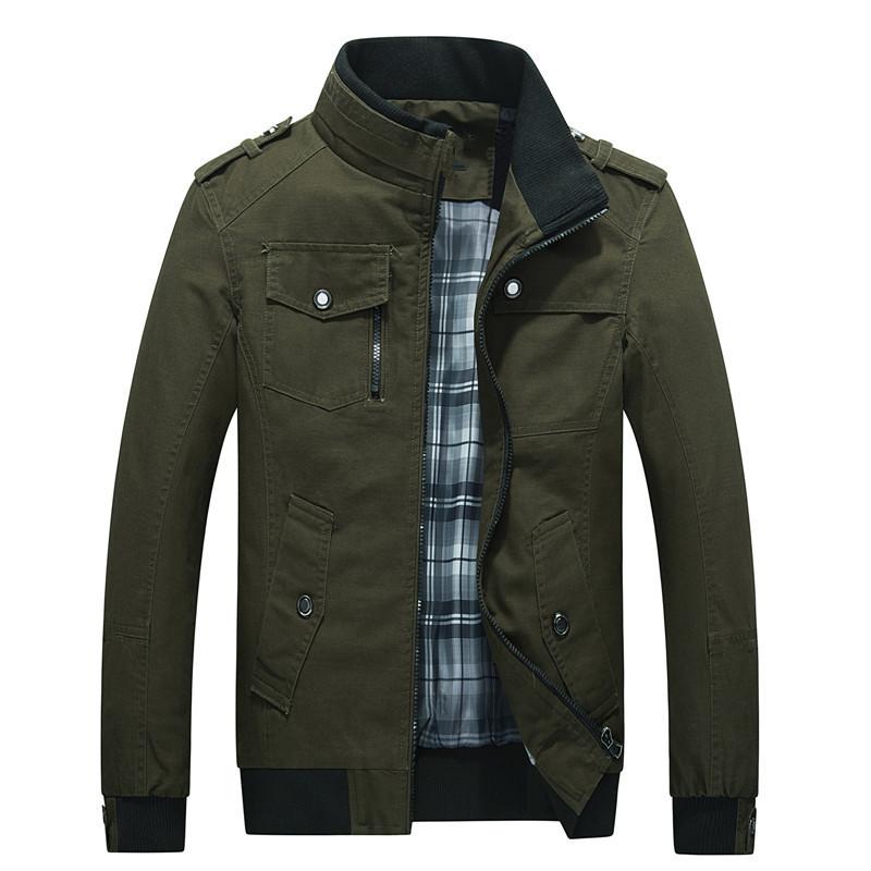 New washed pure cotton men's jacket large size blue stand-up collar men's top jacket men's