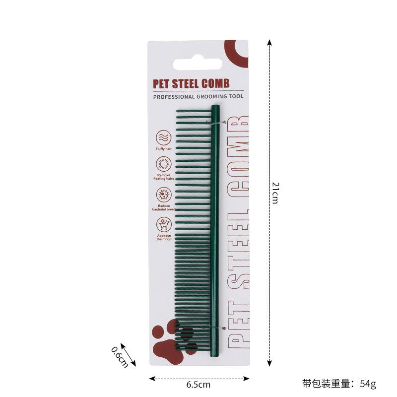 Pet comb Color steel comb Open knot comb, large, medium and small dog beauty steel comb, cat and dog row comb 92451 зелёный