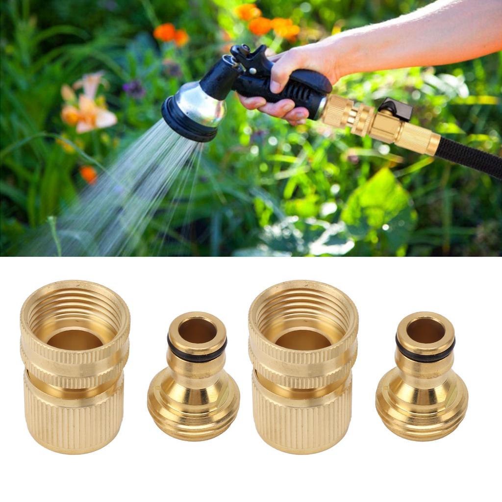 2PCS Brass Water Hose Quick Connector, 3/4 Inch Male and Female Garden Hose Fitting Adapter for Repair, Sy Connection