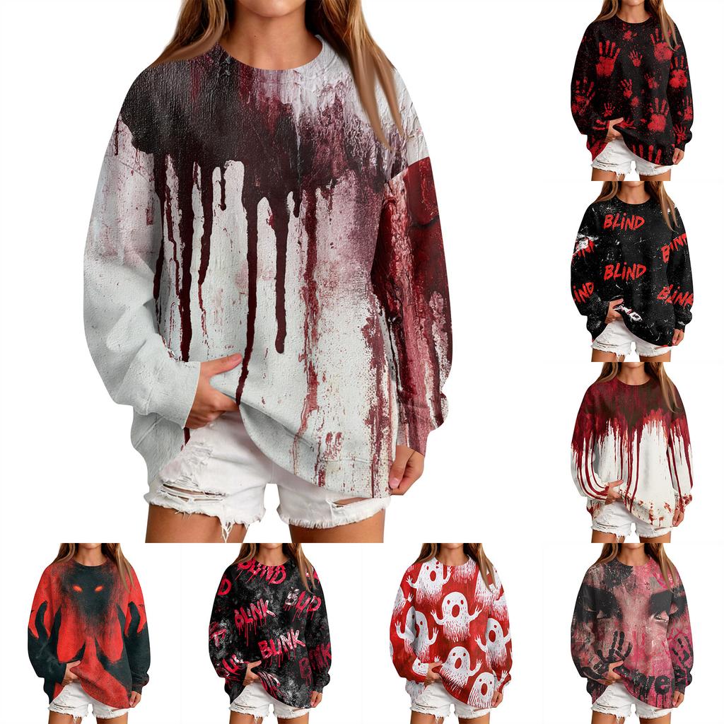 Women's Fashion Casual Halloween Print Round Neck Sweatshirt