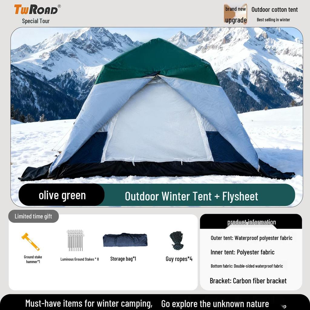 Four-Season Double-Layer Waterproof Tent with Quick-Open Design, Two Doors, Windows, and Ventilation for Camping.