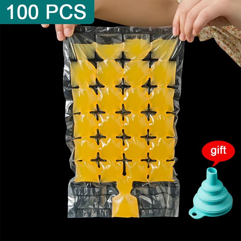 

100 шт. одноразовых мешочков для льда, самозапечатывающиеся формочки для кубиков льда, самодельные летние легкоразрывающиеся пакеты для приготовления льда для заморозки соков и детского питания