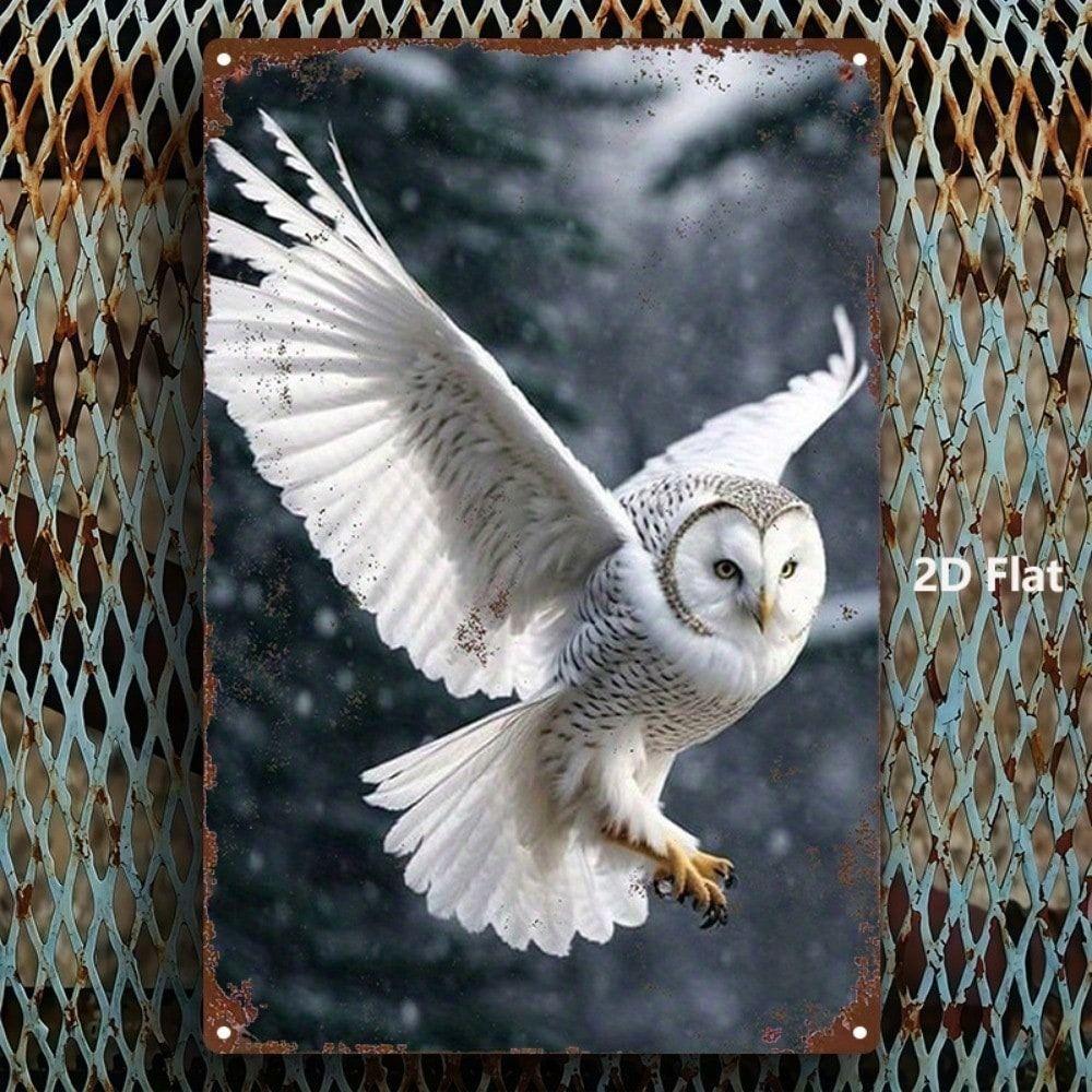 Winter Owl Forest Metal Wall Art Decor