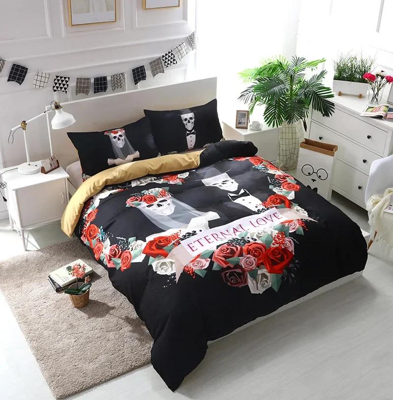

Bedclothes Sugar Skul Warm Comforter Beding Sets Black Skul Beding Sets Hapy Halowen Bone Soft Duvet Cover Set Quen King Ful Children Kids 135*200cm Eu-Single